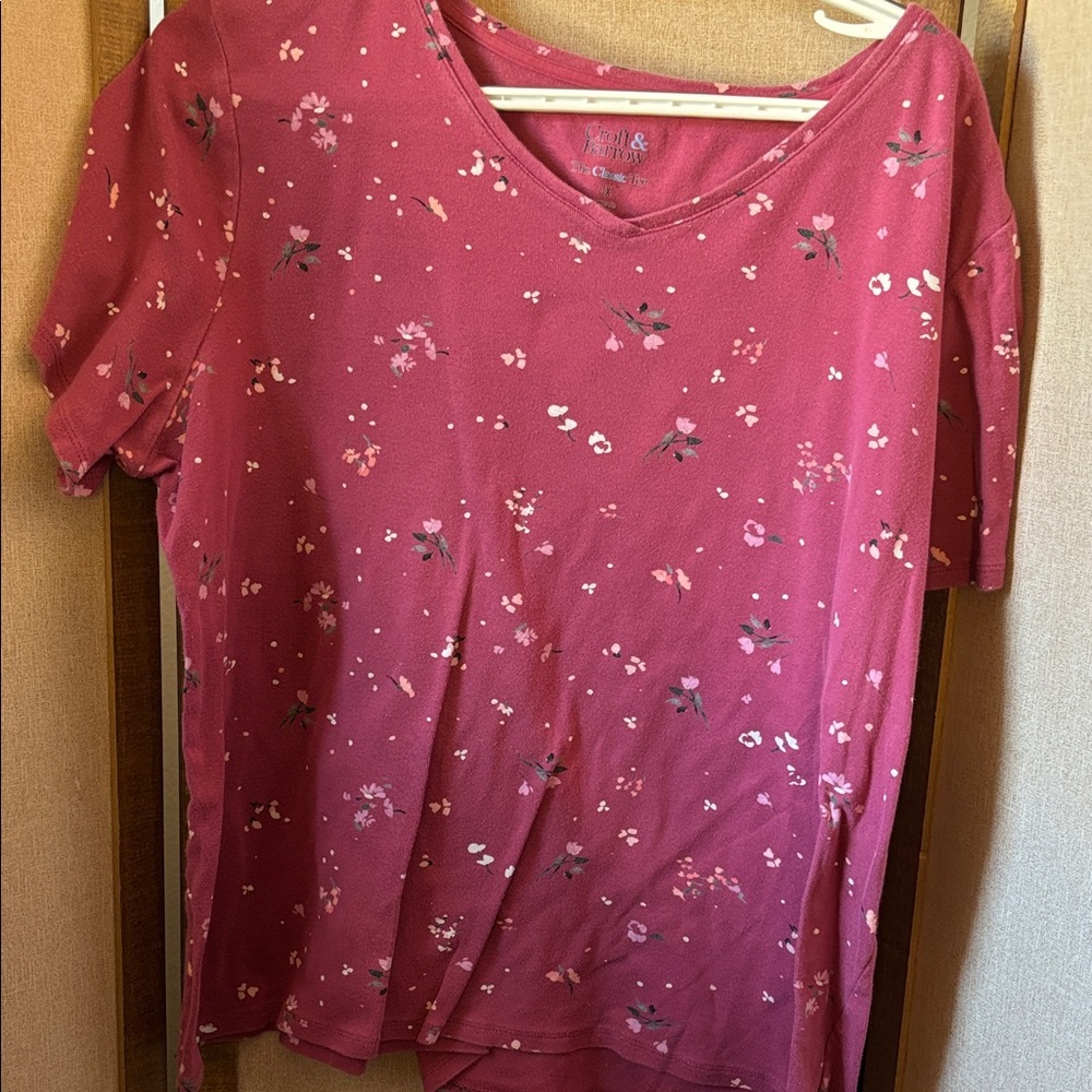 Croft & Barrow Pink Floral Short Sleeve Top 1X